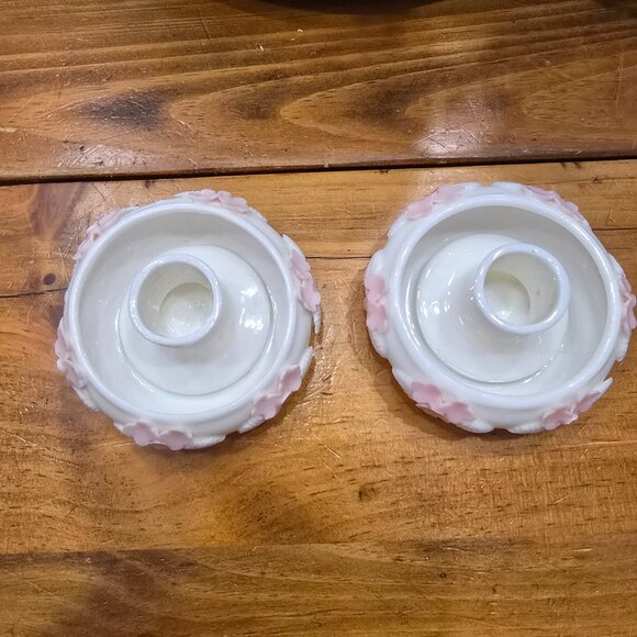 2 Vintage Norcrest Porcelain Floral Candle Holders Pair Original Beautiful - Picture 7 of 8